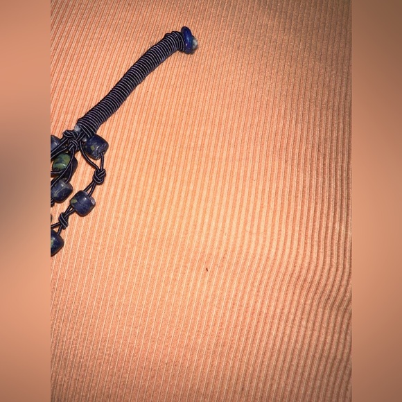 Blue and gold carved beads made from natural bone necklace - Picture 6 of 9